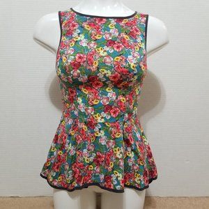 Xhilaration top Small floral print peplum exposed zipper back sleeveless hi low